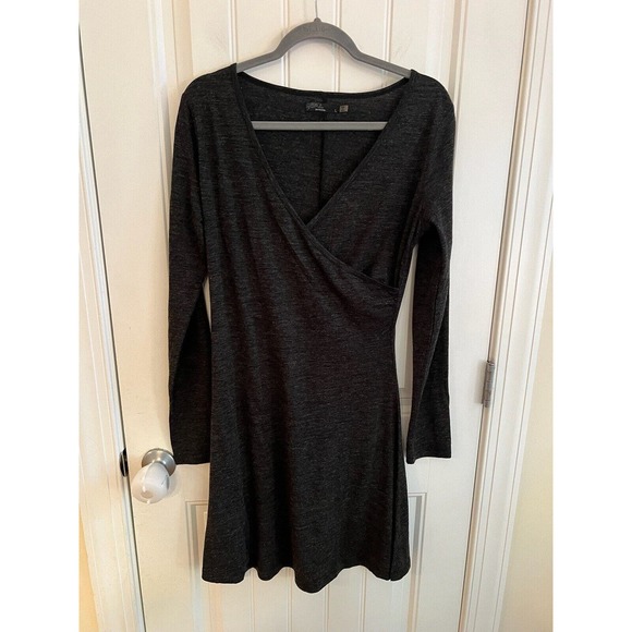 Prana‎ Nadia Grey Faux Wrap Long Sleeve Lightweight Wool Blend Dress Large - Picture 2 of 6